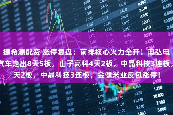 捷希源配资 涨停复盘：前排核心火力全开！澳弘电子斩获5连板，众泰汽车走出8天5板，山子高科4天2板，中晶科技3连板，金健米业反包涨停！